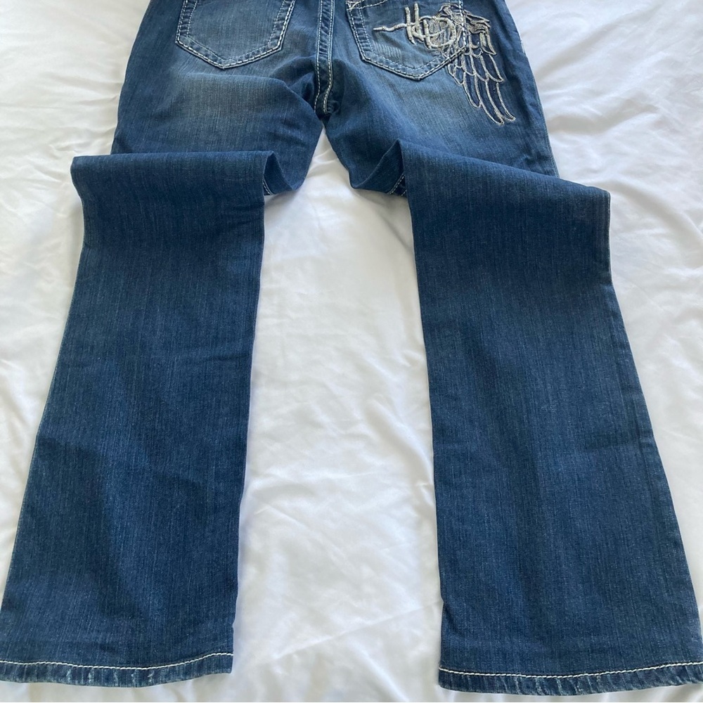 Harley-Davidson Women's Dark Blue Boot Cut Jeans with Embroidered Wing Pocket - Picture 8 of 14
